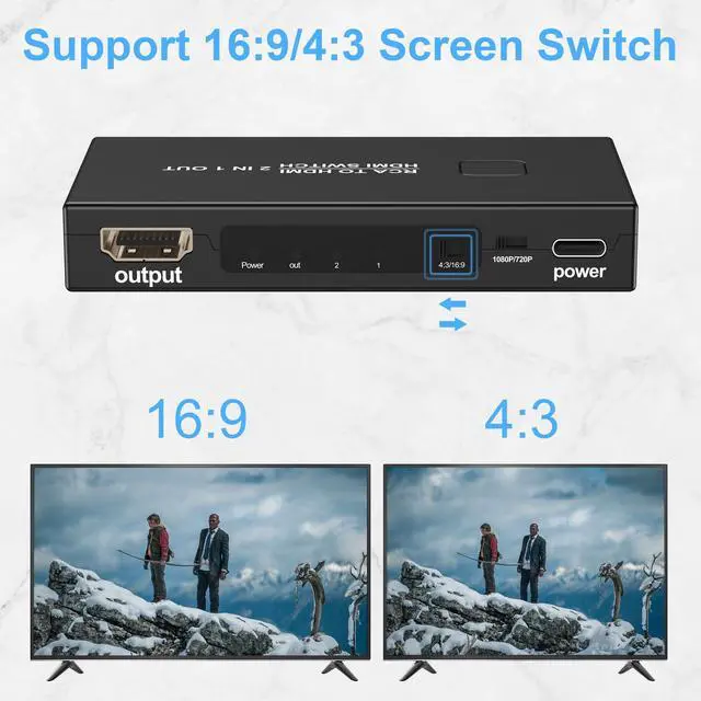Alt view image 4 of 7 - RCA to HDMI Converter, AV to HDMI Converter Adapter 2 in 1 Out | (1 RCA and 1 hdmi in) with HDMI Cable Support 4K@30Hz 3D 1080P for VHS VCR Xbox PS4 Roku Blue-Ray DVD Players