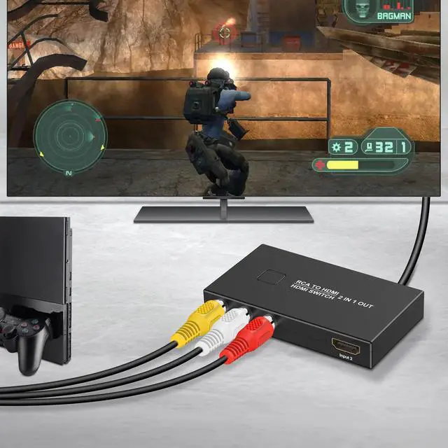 Alt view image 5 of 7 - RCA to HDMI Converter, AV to HDMI Converter Adapter 2 in 1 Out | (1 RCA and 1 hdmi in) with HDMI Cable Support 4K@30Hz 3D 1080P for VHS VCR Xbox PS4 Roku Blue-Ray DVD Players