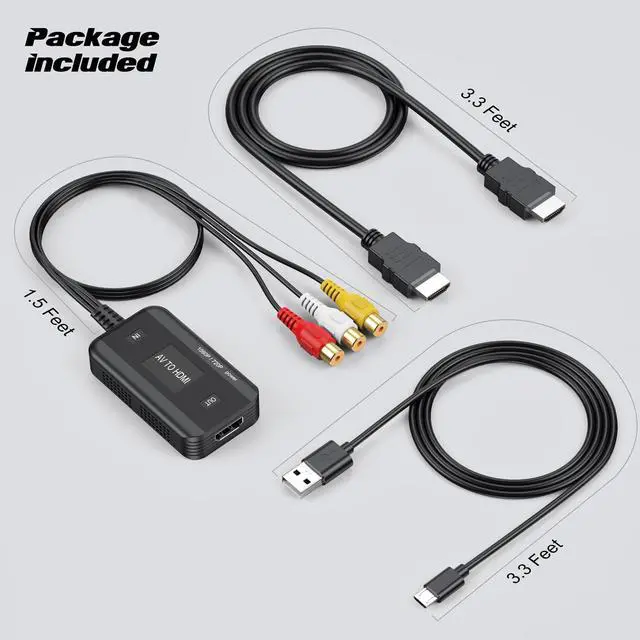 Alt view image 7 of 7 - Red White Yellow to HDMI Converter, AV RCA to HDMI Adapter 1080p/720p | for Wii SNES N64 PS1 PS2 PS3 GameCube XBOX VCR/VHS Player to TV Monitor