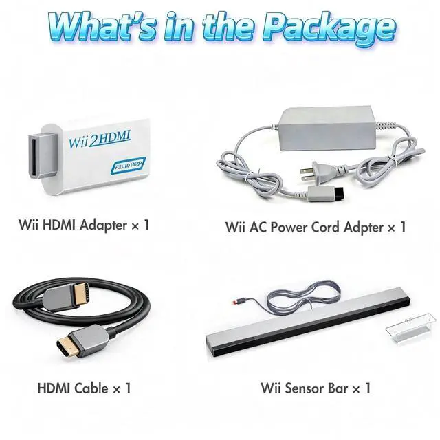 Alt view image 5 of 7 - Wii Accessories, AC Power Cord, Wii to HDMI Adapter, USB Motion Sensor Bar | 4-IN1, Wii Sensor Bar, AC Power Supply, Wii to HDMI Adapter Converter with HDMI Cable for Nintendo Wii Console, Sport Games