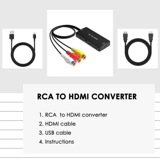 Alt view image 6 of 6 - RCA to HDMI Converter, AV to HDMI Adapter Support 1080P/720P for PS2/PS3/N64/Wii/VHS/VCR/DVD/Blue-Ray Players etc.