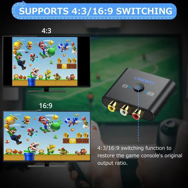 Alt view image 3 of 7 - RCA to HDMI Converter - 1080P AV to HDMI Video Converter 16:9/4:3 Conversion Mini Composite CVBS Audio Video Adapter Supports PAL,NTSC for Wii,PS1,PS2,N64,X-Box,VHS, VCR, Blue-Ray DVD Players