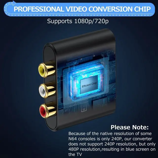 Alt view image 6 of 7 - RCA to HDMI Converter - 1080P AV to HDMI Video Converter 16:9/4:3 Conversion Mini Composite CVBS Audio Video Adapter Supports PAL,NTSC for Wii,PS1,PS2,N64,X-Box,VHS, VCR, Blue-Ray DVD Players