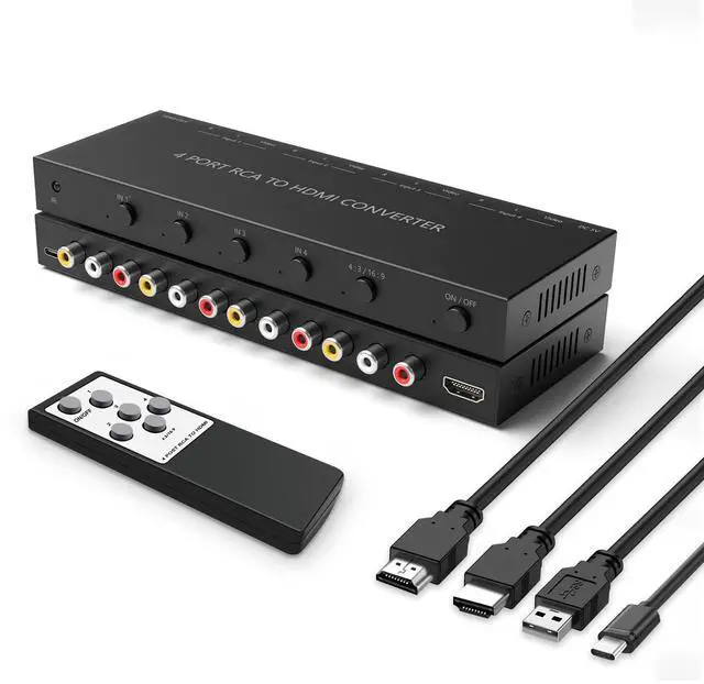 Main image of 4Port AV to HDMI Converter, 4Port AV to HDMI Switcher with IR Remote, Support 16:9/4:3 and Quick Switch Compatible with WII/N64/SNES/Xbox/PS1/PS2/PS3/VHS/VCR/DVD Players etc.(4AV In-1HDMI Out)