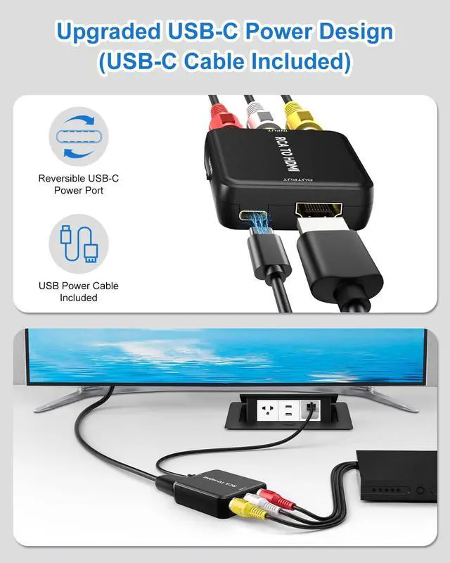 Alt view image 2 of 6 - RCA to HDMI Converter, AV to HDMI, Composite to HDMI Adapter | Supports PAL/NTSC, For PS2/VHS/VCR/N64/DVD Player/WII/Crt tv
