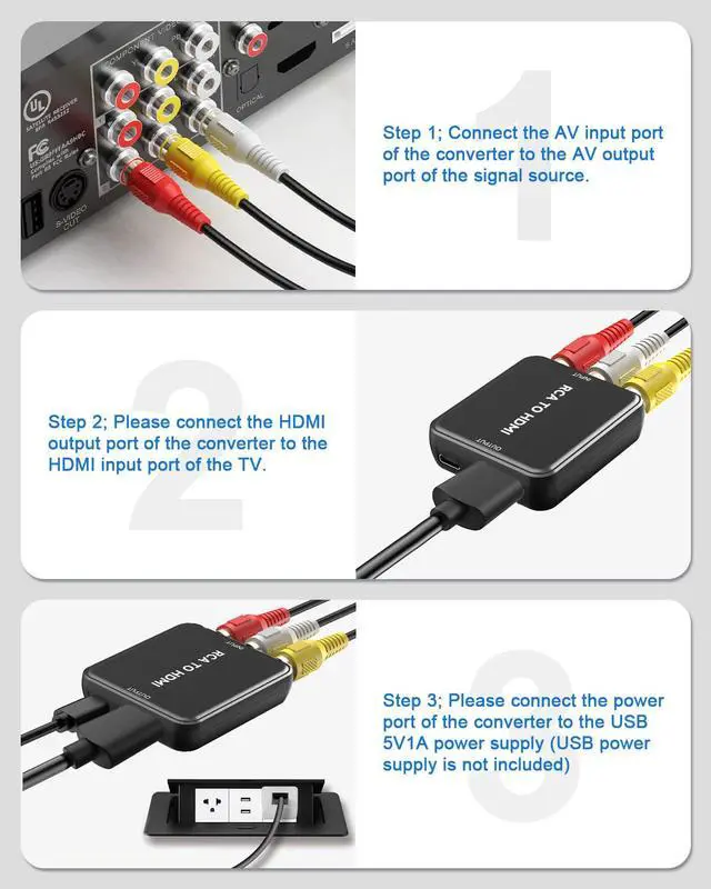 Alt view image 3 of 6 - RCA to HDMI Converter, AV to HDMI, Composite to HDMI Adapter | Supports PAL/NTSC, For PS2/VHS/VCR/N64/DVD Player/WII/Crt tv