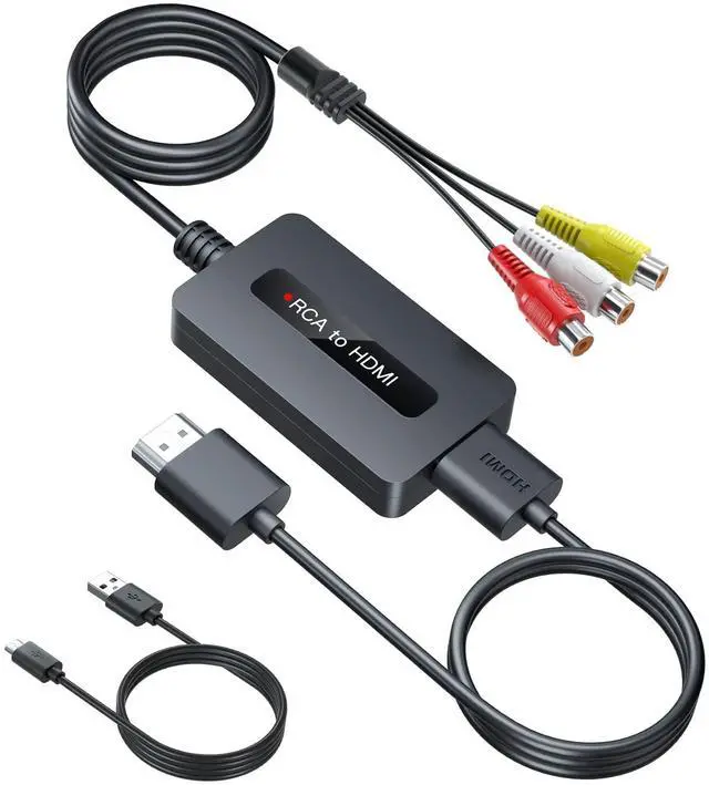 Main image of Female RCA to HDMI Cable Converter with HDMI and RCA Cables, CVBS Composite AV to HDMI Converter, Full HD 720P/1080P Output Switch for N64/ PS2/ Wii