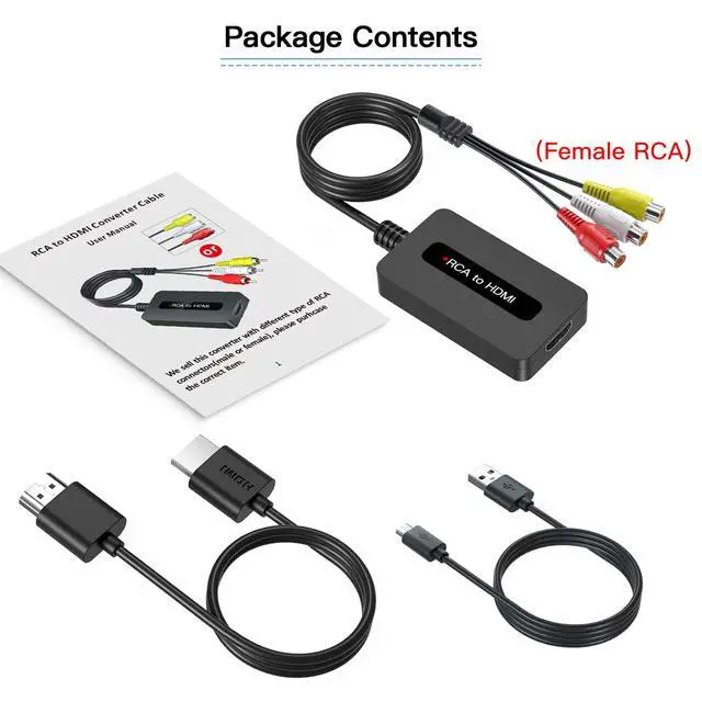 Alt view image 2 of 7 - Female RCA to HDMI Cable Converter with HDMI and RCA Cables, CVBS Composite AV to HDMI Converter, Full HD 720P/1080P Output Switch for N64/ PS2/ Wii