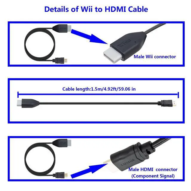 Alt view image 4 of 7 - Wii to HDMI Converter Cable Adapter with Blue Indicator, Ypbpr/Component Image and Bypass (Better Than AV Video Quality),HDTV Cord for Wii to HDMI TV/Monitor (1.5m /4.92FT)