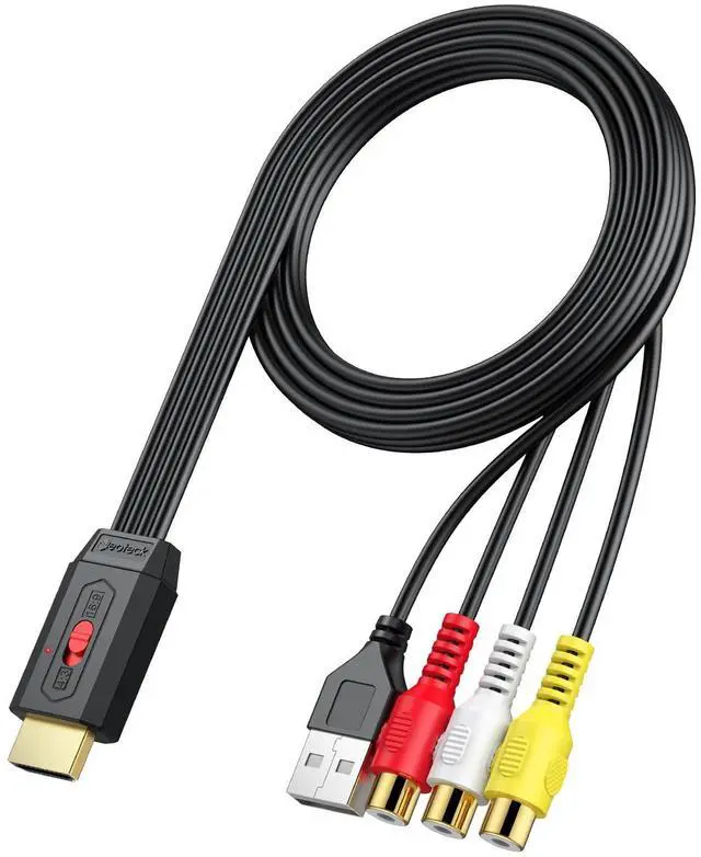 Main image of RCA to HDMI Converter 60cm/2ft AV to HDMI Cable | Supports 16:9/4:3 Aspect Conversion Built-in RCA Cable
