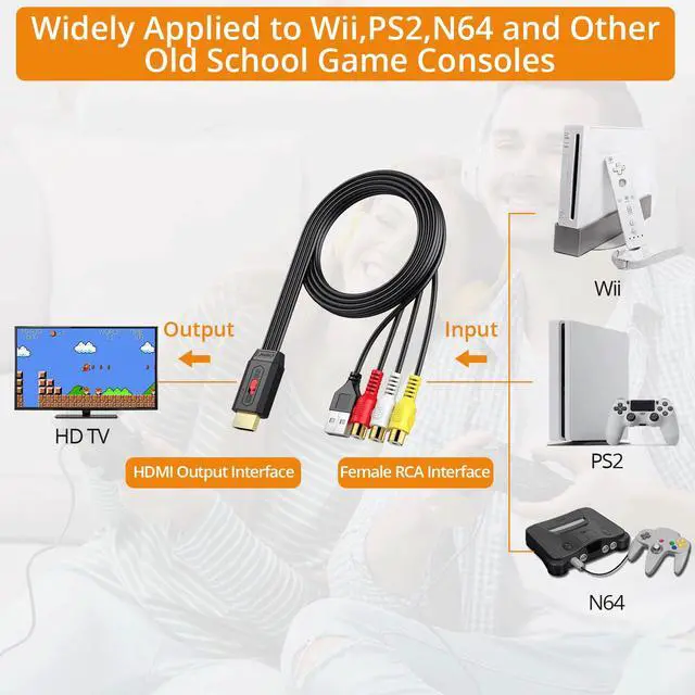Alt view image 4 of 7 - RCA to HDMI Converter 60cm/2ft AV to HDMI Cable | Supports 16:9/4:3 Aspect Conversion Built-in RCA Cable