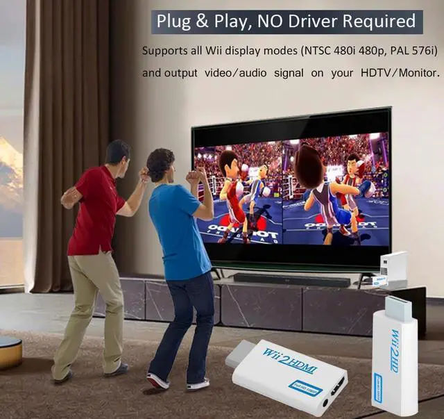Alt view image 5 of 7 - Wii to HDMI Converter, Wii2 to HDMI for HD Video Audio Output with 3.5mm Audio Jack, Supports All Wii Display Modes 1080P 720P, Wii, Wii U, HDTV, Monitor, NTSC