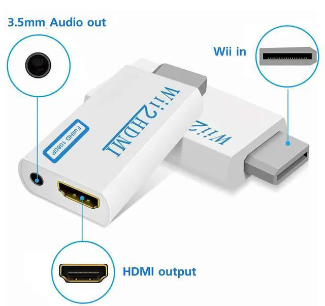 Alt view image 6 of 7 - Wii to HDMI Converter, Wii2 to HDMI for HD Video Audio Output with 3.5mm Audio Jack, Supports All Wii Display Modes 1080P 720P, Wii, Wii U, HDTV, Monitor, NTSC