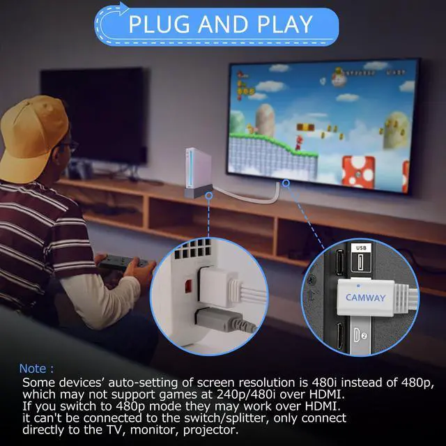 Alt view image 4 of 7 - Wii to HDMI Converter 1080P - Plug & Play Wii HDMI Adapter for Nintendo Wii,Wii U, Connects to HDTV, Monitor, Projector for Zero-Latency Gaming at Home or On the Go, 5ft Cable