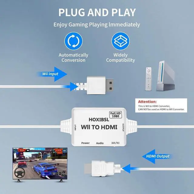 Alt view image 3 of 7 - Wii to HDMI Converter Adapter 1080P Video Output,with 3.5mm Audio Jack