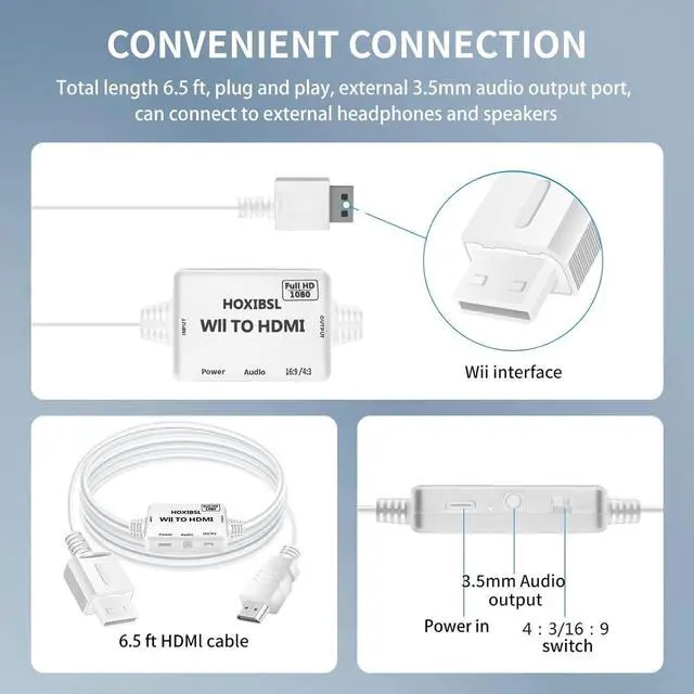 Alt view image 4 of 7 - Wii to HDMI Converter Adapter 1080P Video Output,with 3.5mm Audio Jack