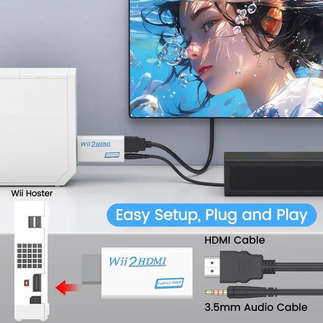 Alt view image 4 of 7 - Wii to HDMI Converter, Wii to HDMI Adapter 1080P with 3.5mm Audio Jack, Compatible with Wii & Wii U, HDMI, Monitor, Display-Supports All Wii Display Modes