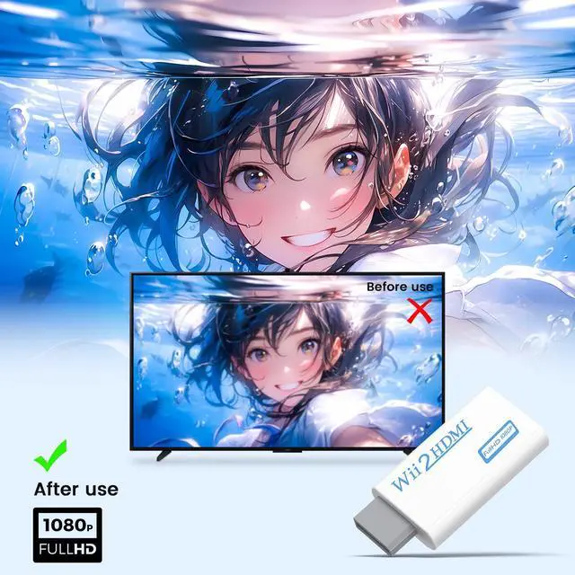 Alt view image 6 of 7 - Wii to HDMI Converter, Wii to HDMI Adapter 1080P with 3.5mm Audio Jack, Compatible with Wii & Wii U, HDMI, Monitor, Display-Supports All Wii Display Modes