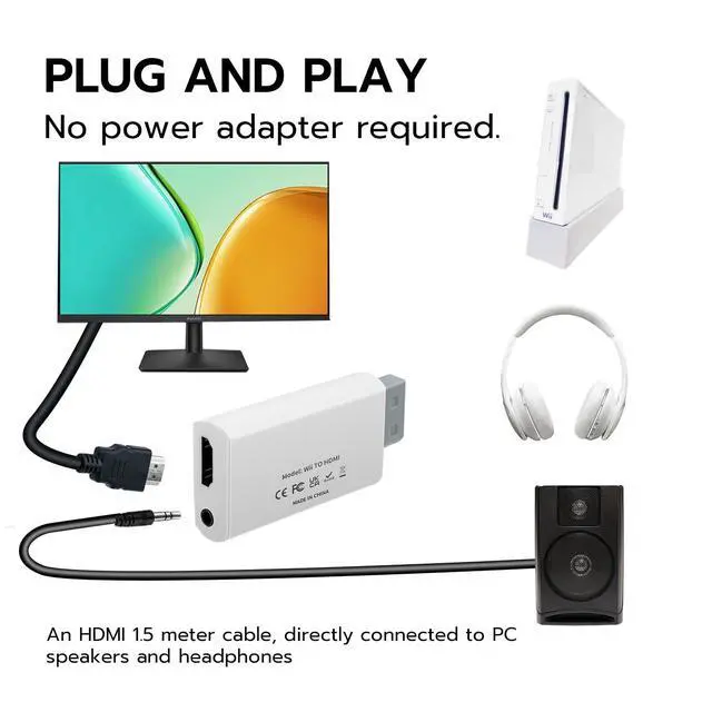 Alt view image 4 of 7 - Wii to HDMI Adapter Converter 1080P with 1.5M HDMI Cable