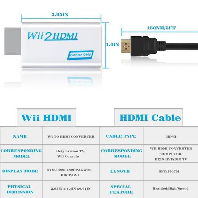 Alt view image 4 of 6 - wii to hdmi Adapter 1080P with Audio JackCompatible with Wii, Wii U, HDTV,5ft HDMI Cable, Connect Converter to wii Console, Wii All Display Modes 720P, NTS