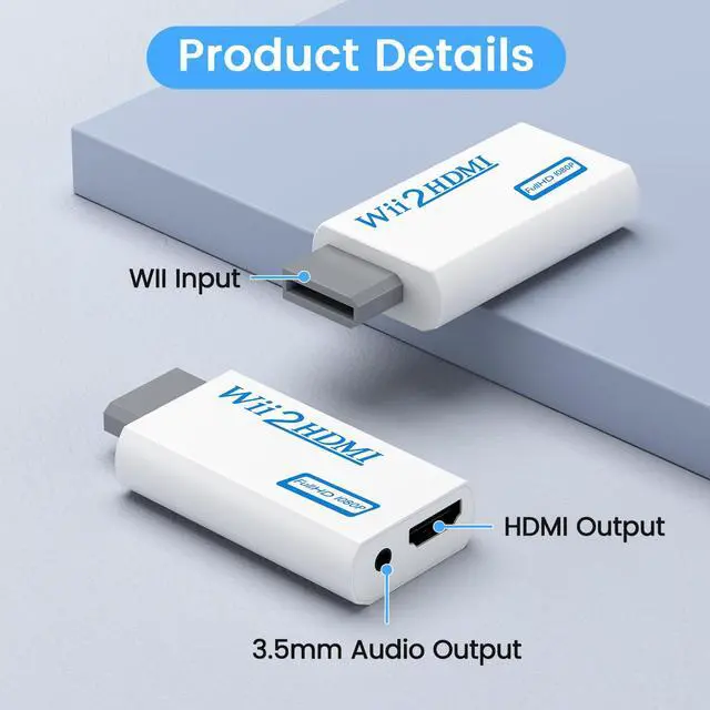 Alt view image 4 of 7 - Wii to HDMI Converter, Wii to HDMI Adapter 1080p with 5ft High Speed HDMI Cable & 3.5mm Audio Jack&HDMI Output Supports All Wii Display Modes