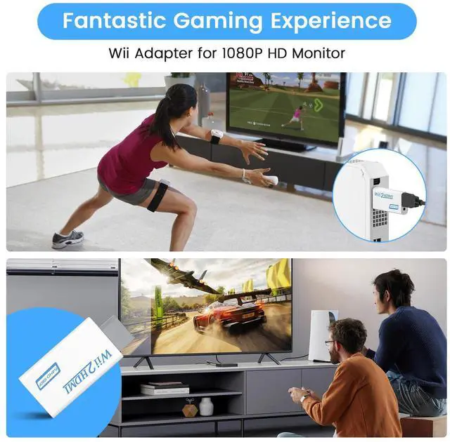 Alt view image 6 of 7 - Wii to HDMI Converter, Wii to HDMI Adapter 1080p with 5ft High Speed HDMI Cable & 3.5mm Audio Jack&HDMI Output Supports All Wii Display Modes