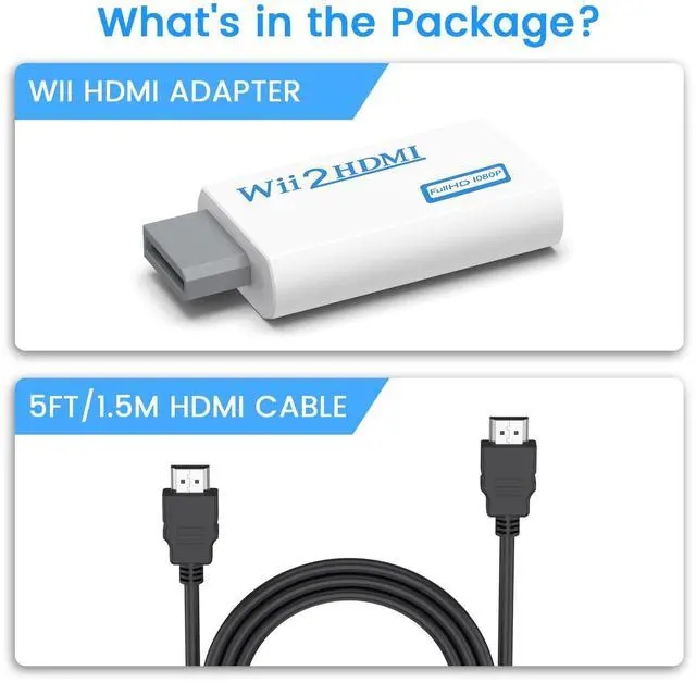 Alt view image 7 of 7 - Wii to HDMI Converter, Wii to HDMI Adapter 1080p with 5ft High Speed HDMI Cable & 3.5mm Audio Jack&HDMI Output Supports All Wii Display Modes