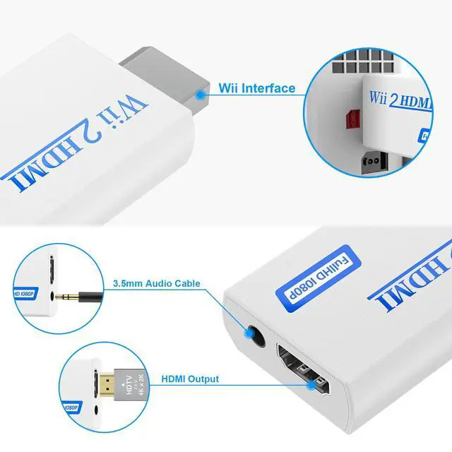Alt view image 2 of 7 - Wii HDMI Adapter 1080P with 3.5mm Audio Jack, HDMI Converter with 4.92ft HDMI Cable Compatible with Wii/Wii U Accessories Bundle Kits (HDMI Converter+HDMI Cable)