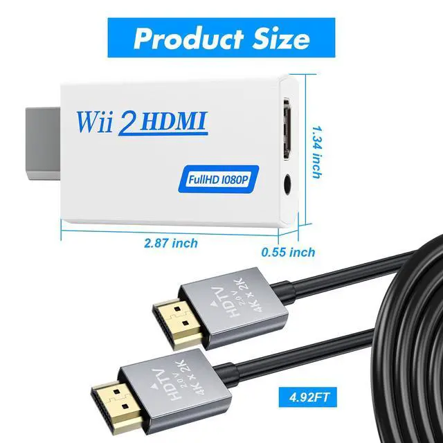 Alt view image 7 of 7 - Wii HDMI Adapter 1080P with 3.5mm Audio Jack, HDMI Converter with 4.92ft HDMI Cable Compatible with Wii/Wii U Accessories Bundle Kits (HDMI Converter+HDMI Cable)