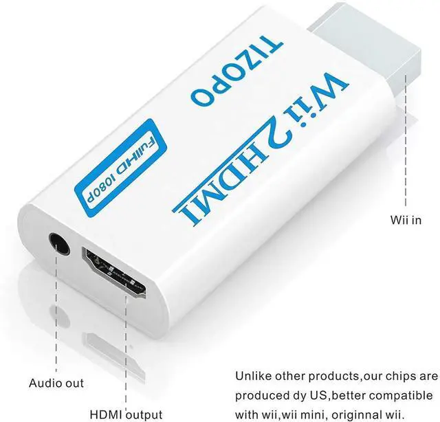 Alt view image 3 of 5 - Wii to HDMI Converter,Wii HDMI Adapter Output Video Audio HDMI Converter 1080Pwith 3,5mm Audio Jack&HDMI Output Compatible with Wii, Wii U, HDTV, Supports All Wii Display Modes 720P, NTSC