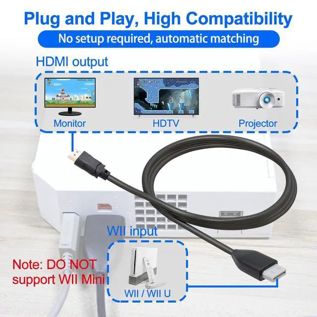 Alt view image 6 of 7 - Wii HDMI Adapter Wii to HDMI Cable 1.5m/4.92ft Video Converter