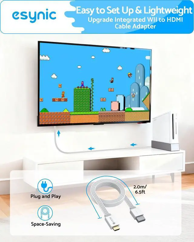 Alt view image 5 of 7 - 1080P WII HDMI Adapter Plug & Play-2M/6.6 FT Compact Cable Design