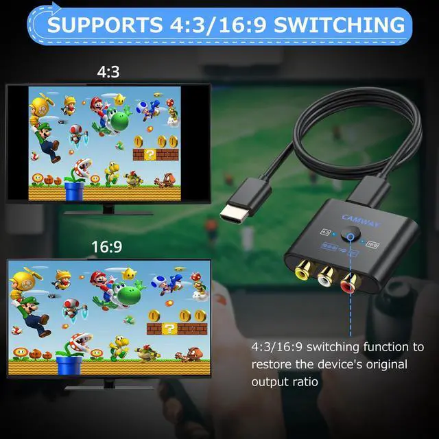 Alt view image 4 of 7 - RCA to HDMI Converter - 16:9/4:3 Conversion 1080P AV to HDMI Adapter for Wii/PS1/PS2/N64/X-box/DVD/VCR,Composite CVBS Video Audio Converter with HDMI Cable Supports PAL,NTSC