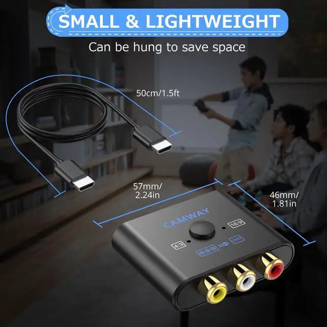 Alt view image 5 of 7 - RCA to HDMI Converter - 16:9/4:3 Conversion 1080P AV to HDMI Adapter for Wii/PS1/PS2/N64/X-box/DVD/VCR,Composite CVBS Video Audio Converter with HDMI Cable Supports PAL,NTSC