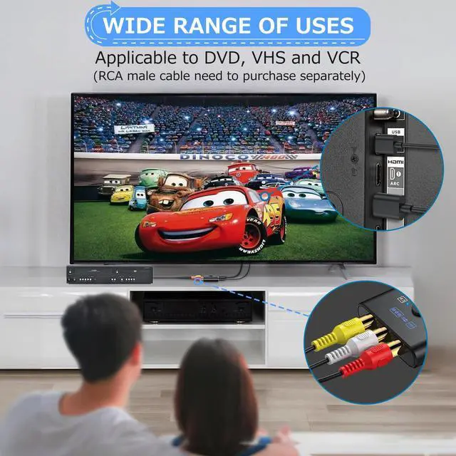 Alt view image 7 of 7 - RCA to HDMI Converter - 16:9/4:3 Conversion 1080P AV to HDMI Adapter for Wii/PS1/PS2/N64/X-box/DVD/VCR,Composite CVBS Video Audio Converter with HDMI Cable Supports PAL,NTSC