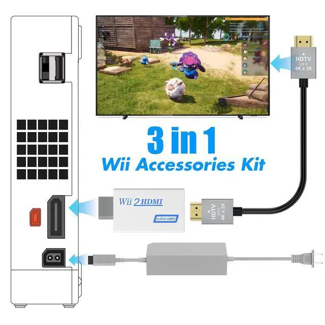 Alt view image 6 of 7 - 3 in 1 Wii to HDMI Converter, Come with Power Cord AC Adapter Supply and 4.92FT High Speed HDMI Cable Accessories Bundle Kits(Not for Wii U)