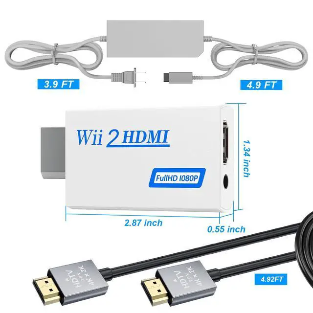 Alt view image 7 of 7 - 3 in 1 Wii to HDMI Converter, Come with Power Cord AC Adapter Supply and 4.92FT High Speed HDMI Cable Accessories Bundle Kits(Not for Wii U)
