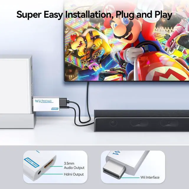 Alt view image 2 of 7 - Wii to HDMI Converter, 1080P Wii HDMI Adapter with 3.5mm Audio Jack