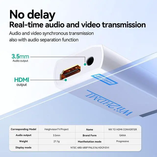 Alt view image 4 of 7 - Wii to HDMI Converter, 1080P Wii HDMI Adapter with 3.5mm Audio Jack