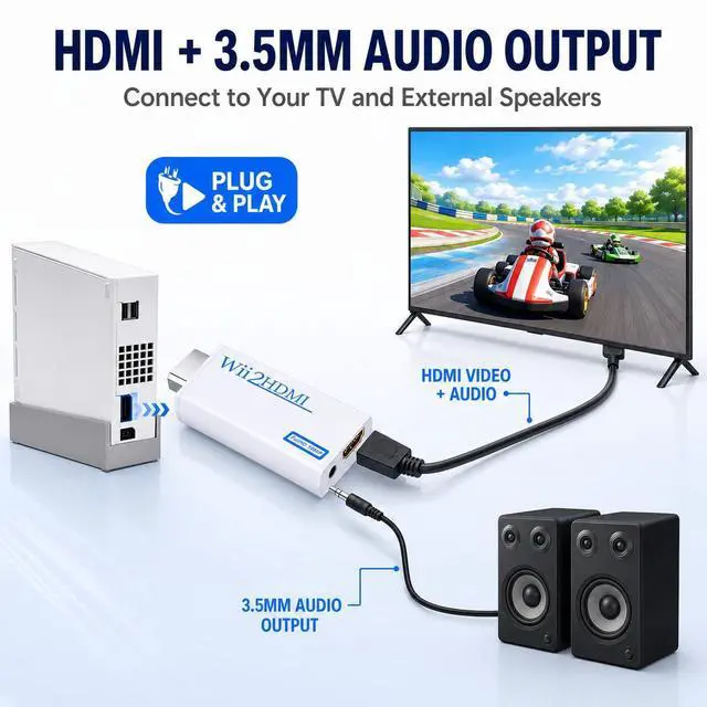 Alt view image 5 of 7 - Wii to HDMI Converter, 1080P Wii HDMI Adapter with 3.5mm Audio Jack