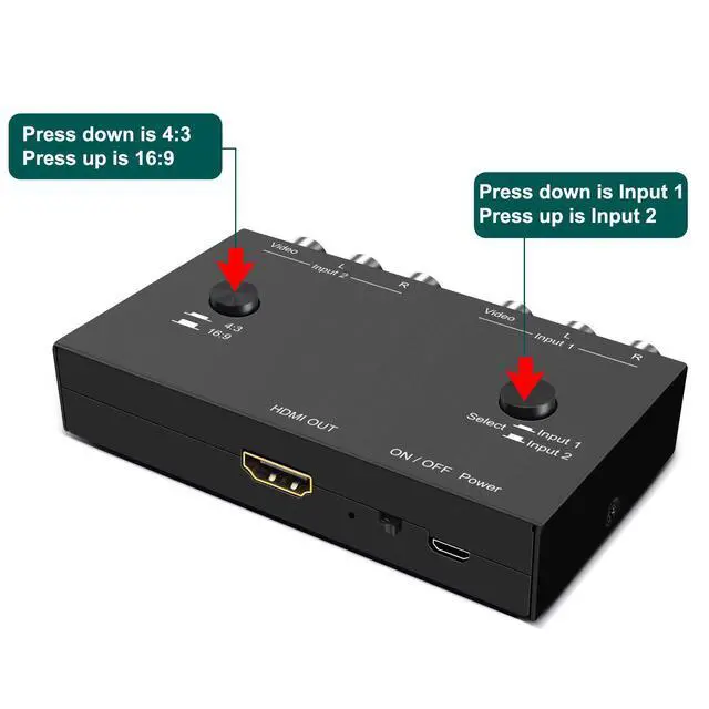 Alt view image 4 of 7 - 2Port RCA/AV to HDMI Converter Adapter for WII, N64, Xbox, PS1/2/3,DVD Players etc (2AV in-1 HDMI Out)
