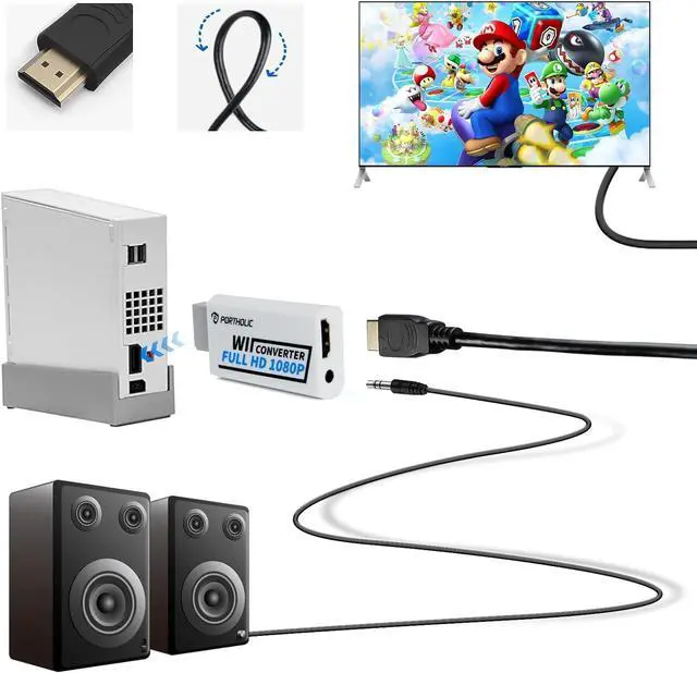 Alt view image 7 of 7 - Wii to HDMI Converter 1080P with 5ft High Speed HDMI Cable Wii2 HDMI Adapter Output Video&Audio with 3.5mm Jack Audio, Support All Wii Display 720P, NTSC, Compatible with Full HD Devic
