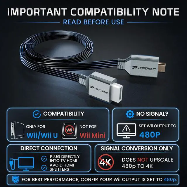 Alt view image 6 of 6 - Wii to HDMI Adapter Converter 1080P 5ft/150cm,Wii HDMI Cable for Full HD Device,Plug & Play Wii 2 HDMI Cord, Compatible with Nintendo Wii/Wii U, HDTV, Monitor-Supports All Wii Display Mode