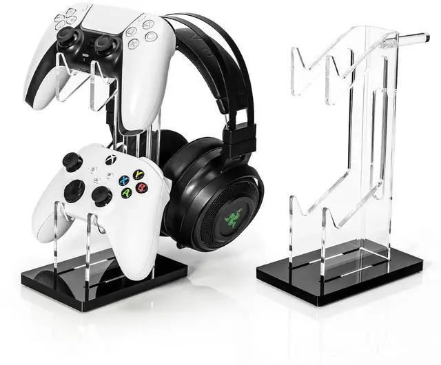Main image of Headset and Controller Stand, Space-Saving 2 Tier Game Controller Holder, Acrylic Controller and Headset Stand for Desktop, Universal Design Compatible with PS5/PS4/Xbox/Switch (Deep Black)