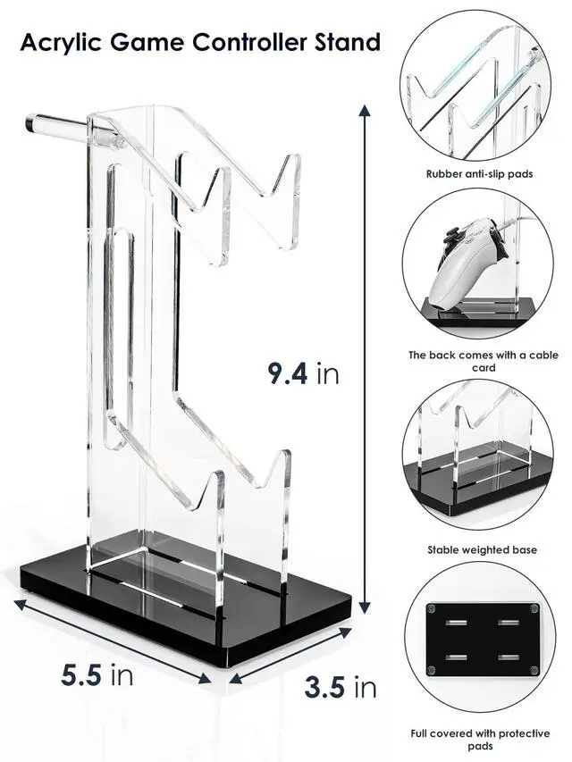 Alt view image 6 of 6 - Headset and Controller Stand, Space-Saving 2 Tier Game Controller Holder, Acrylic Controller and Headset Stand for Desktop, Universal Design Compatible with PS5/PS4/Xbox/Switch (Deep Black)