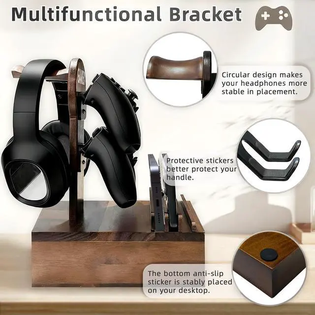 Alt view image 3 of 7 - Gamer Controller Holder Headphone Stand with Storage Drawer for Gaming Equipment,Wood Gamer Gifts for Teenage Boy,Headpset Stand Gaming Desk Accessories for Fathers Day Men,Son,Husband