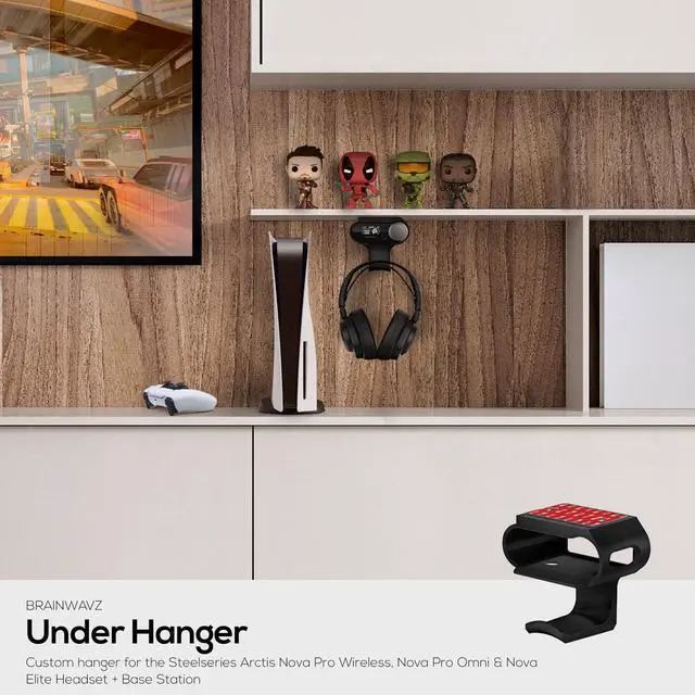 Alt view image 4 of 7 - Under Desk Headphone Hanger Stand for Steelseries Arctis Nova Pro, Elite and Pro Omni Wireless Headsets with Dock for the Wireless Base Station by (HPS02)