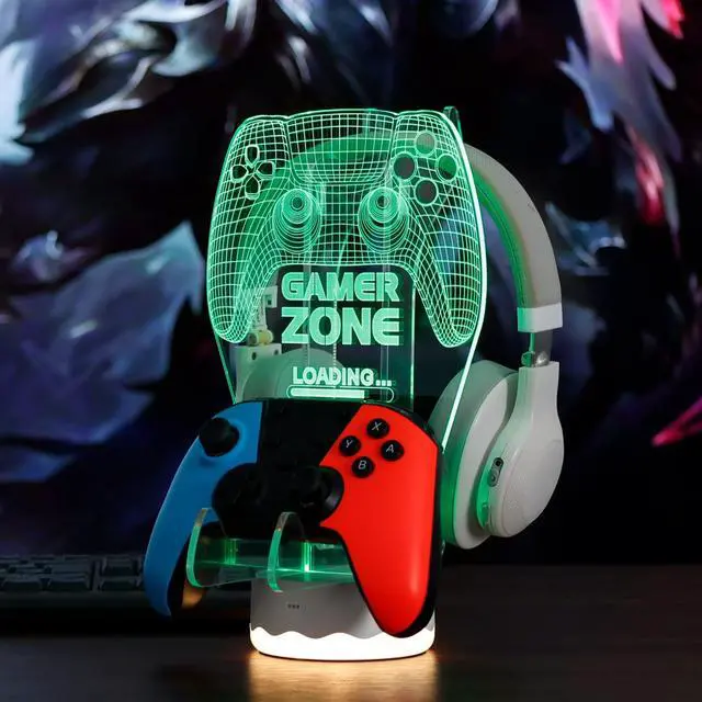 Main image of Light up Headphone Controller Holder, 16 Colors 3D LED Lights Gamepad Headset Stand, Game Controller Hanger for All Universal Gaming PC Accessories