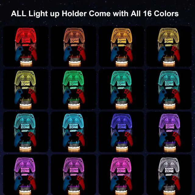 Alt view image 2 of 7 - Light up Headphone Controller Holder, 16 Colors 3D LED Lights Gamepad Headset Stand, Game Controller Hanger for All Universal Gaming PC Accessories