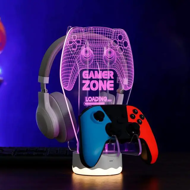 Alt view image 5 of 7 - Light up Headphone Controller Holder, 16 Colors 3D LED Lights Gamepad Headset Stand, Game Controller Hanger for All Universal Gaming PC Accessories